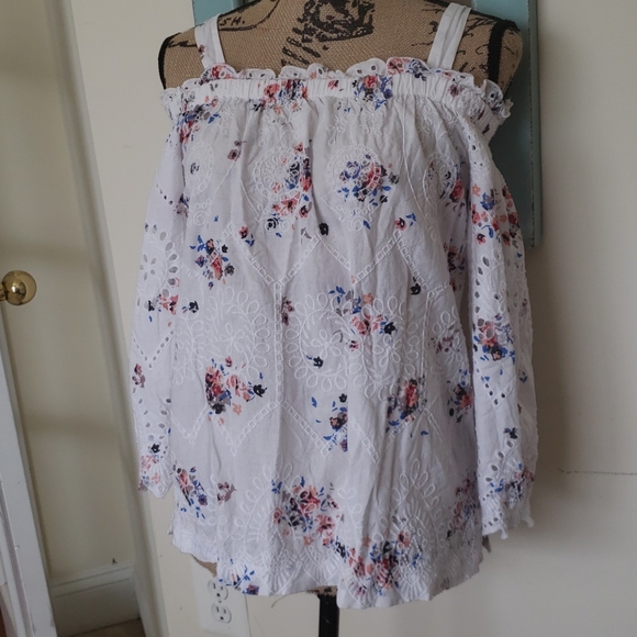 Loft White Eyelet Floral Cold Shoulder Top - Picture 4 of 5